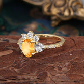 2 Carat Cluster Citrine Promise Ring Unique Oval Shaped Pave Halo Ring